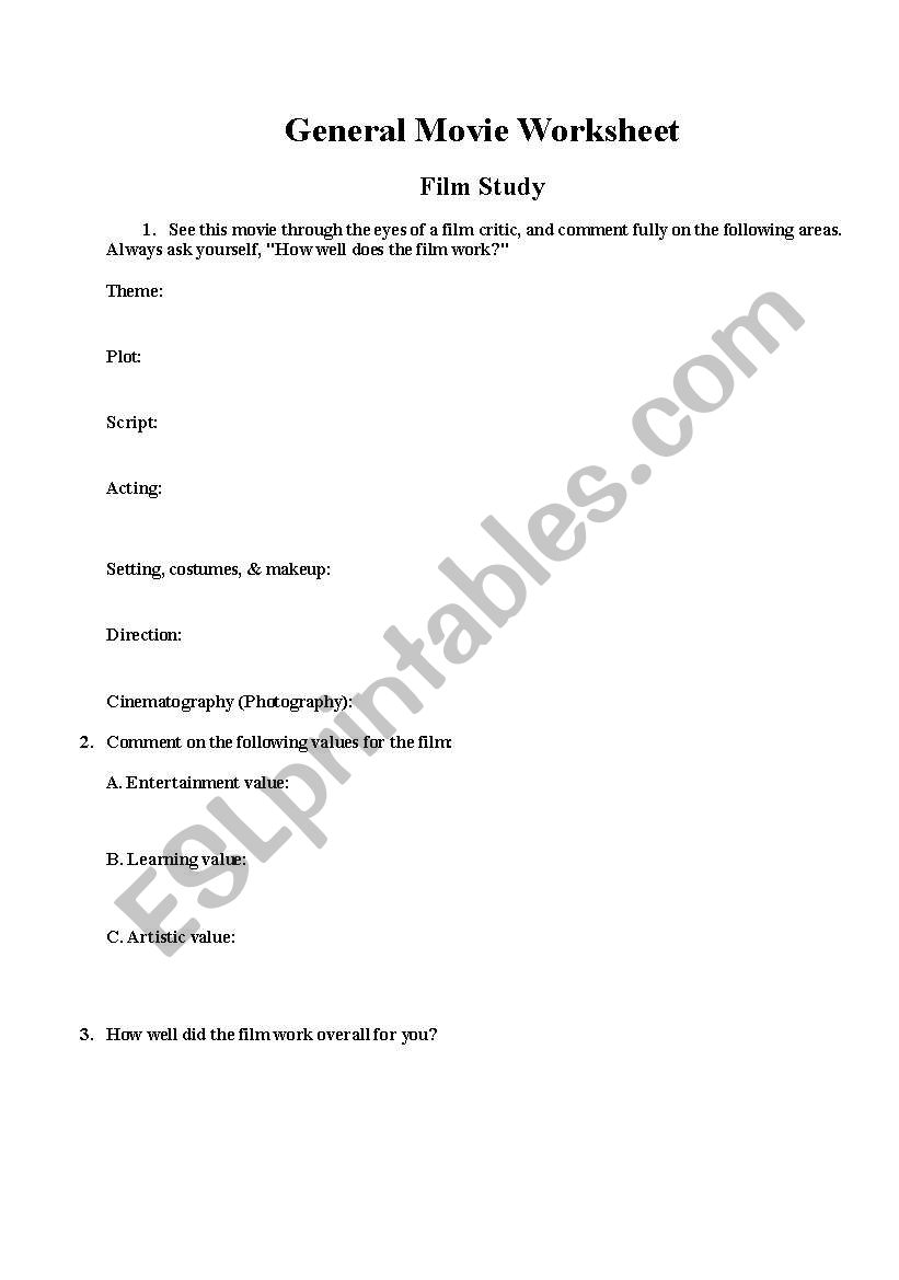 Movie Sheet worksheet