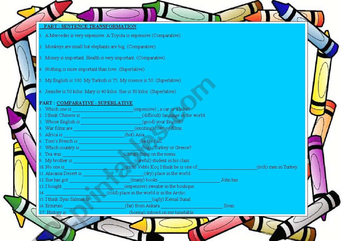 comparative superlative worksheet