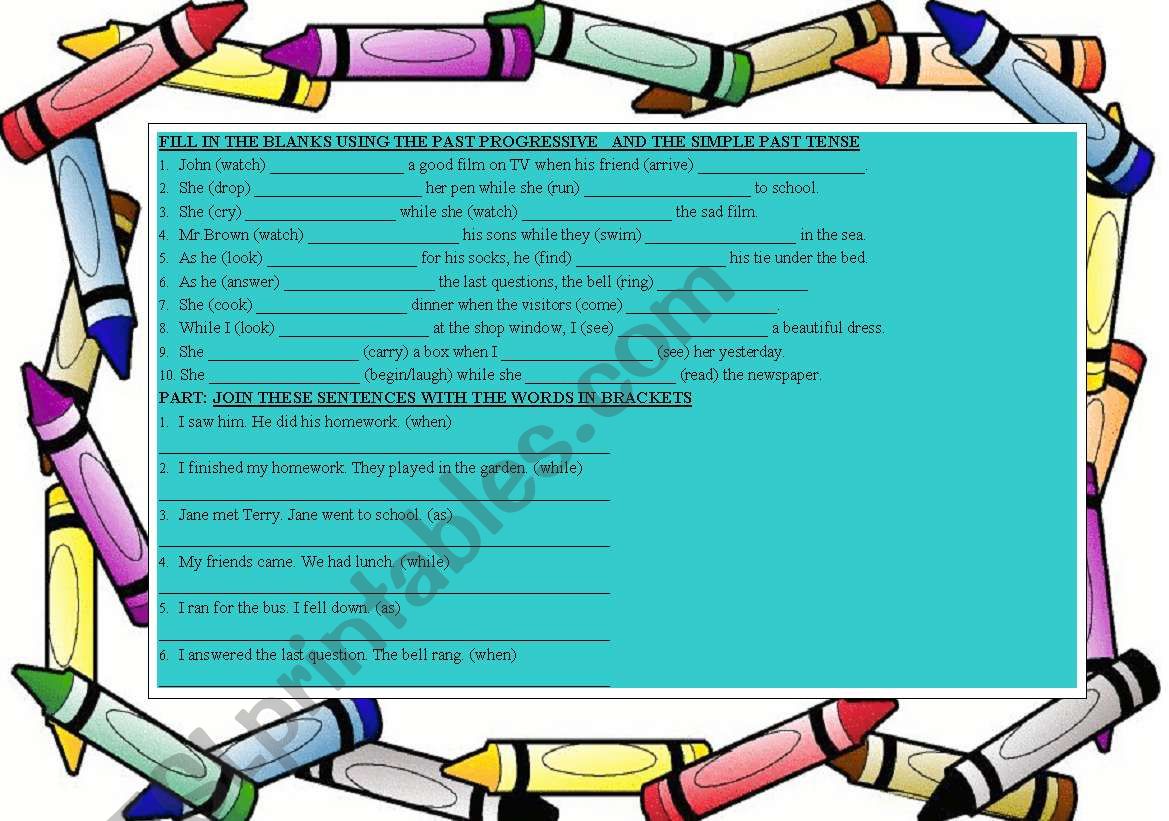 simple past past progressive worksheet