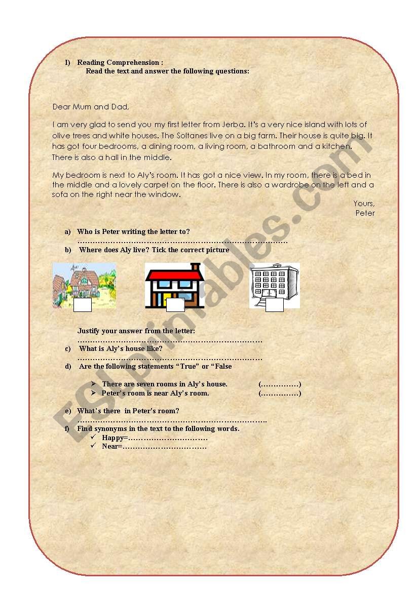 letter on house (part1) worksheet