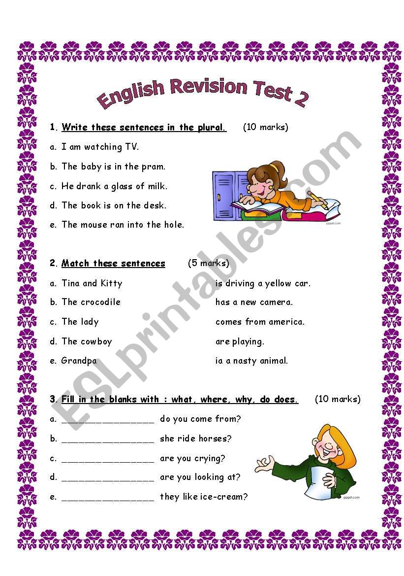 English Revision Test worksheet