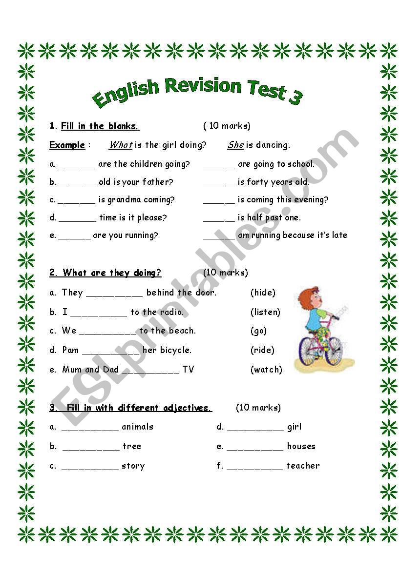 English Revision Test worksheet