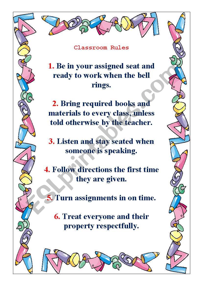 classroom rules worksheet