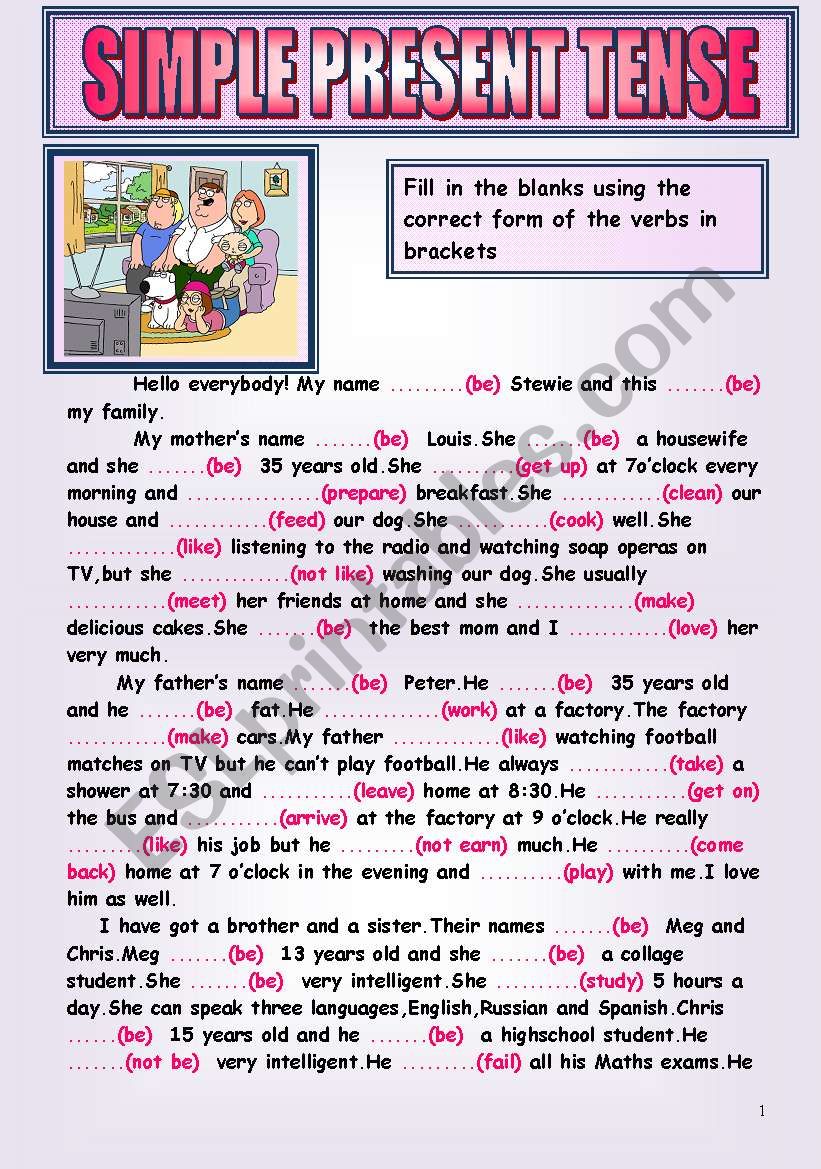 SIMPLE PRESENT TENSE (2 PAGES)