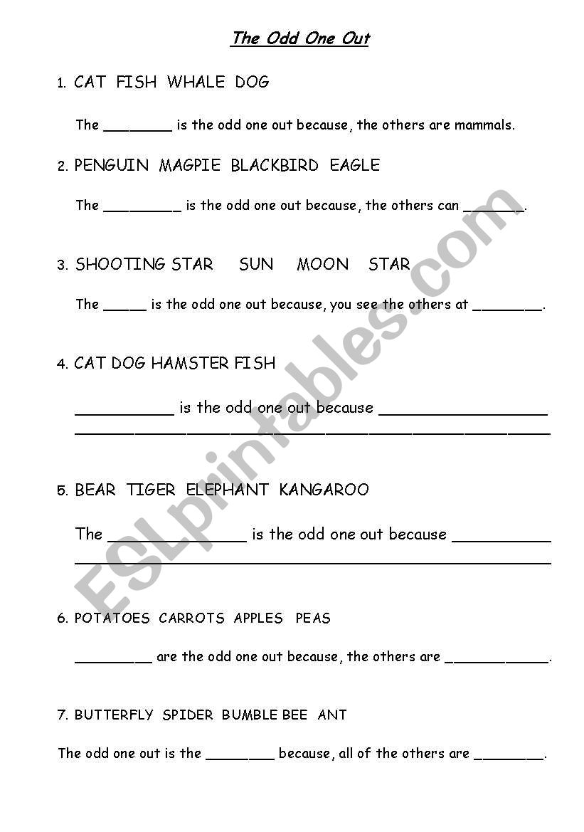 The Odd One Out worksheet