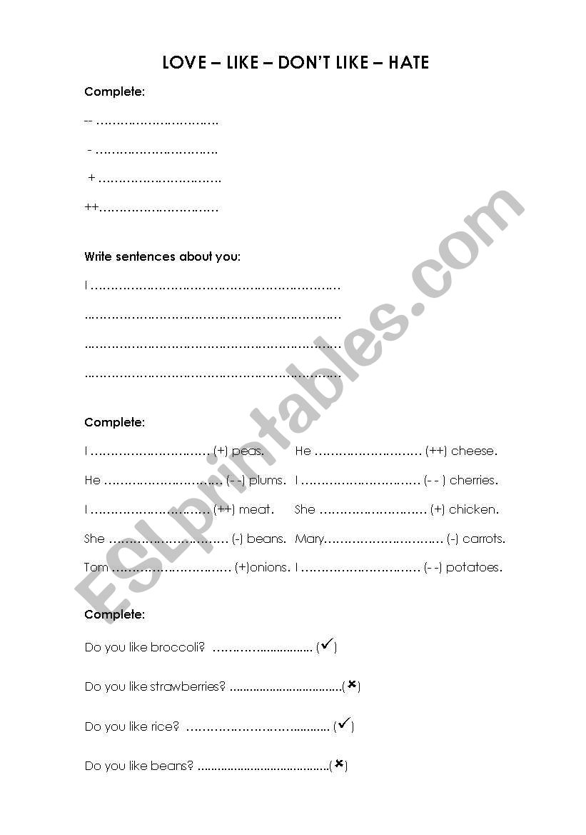 love-like-dont like-hate worksheet