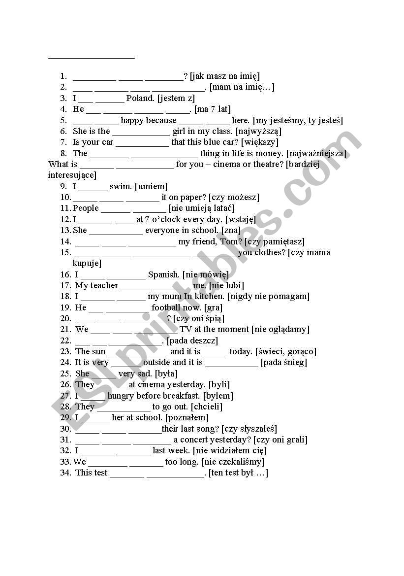 test for pre-intermediate students