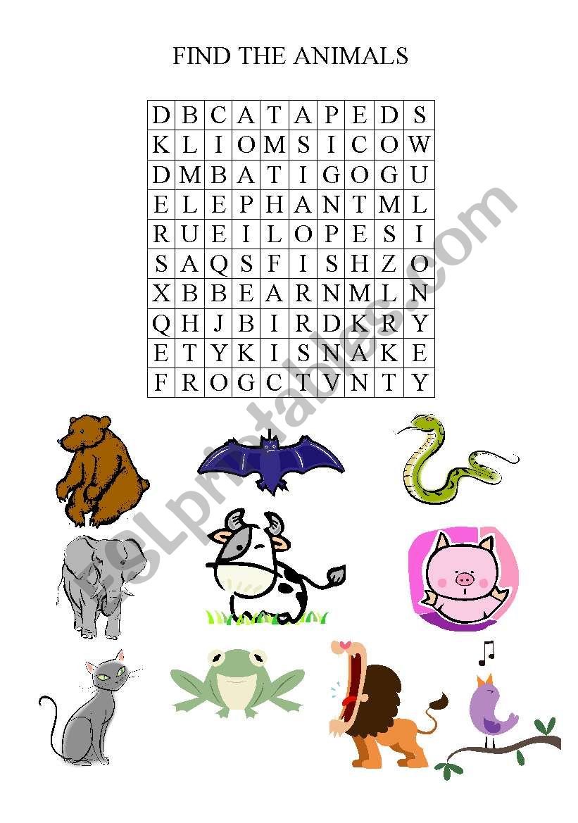 FIND THE ANIMALS worksheet