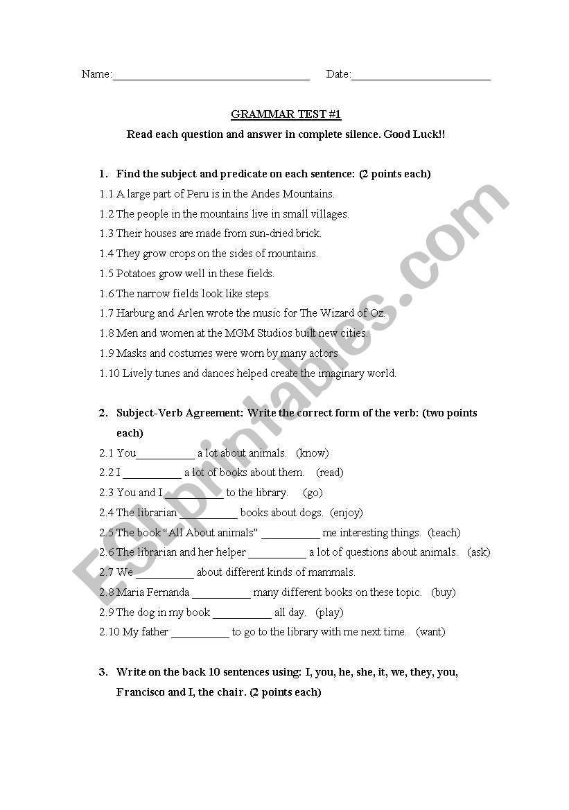 GRAMMAR QUIZ worksheet