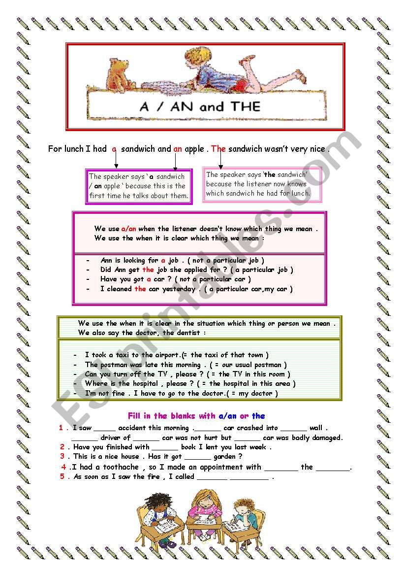ARTICLES (A /AN / THE)  2 pages 