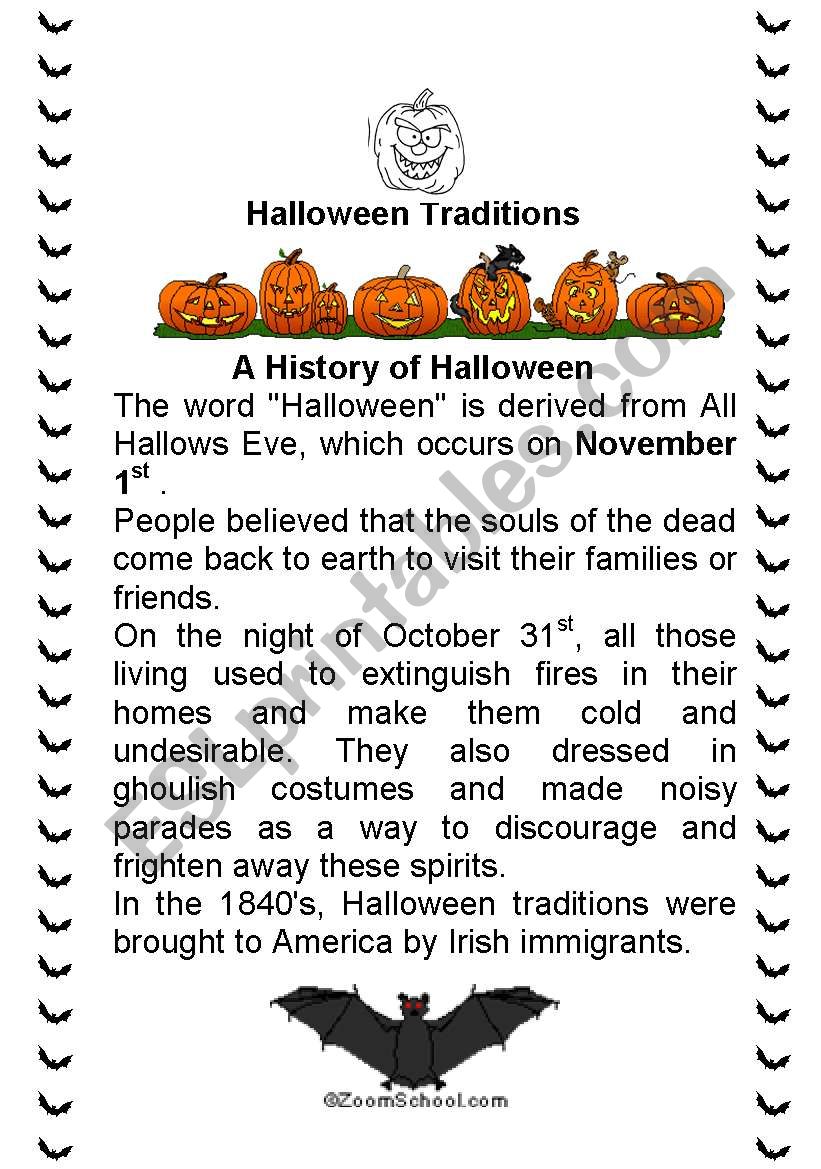 HALLOWEEN TRADITIONS worksheet