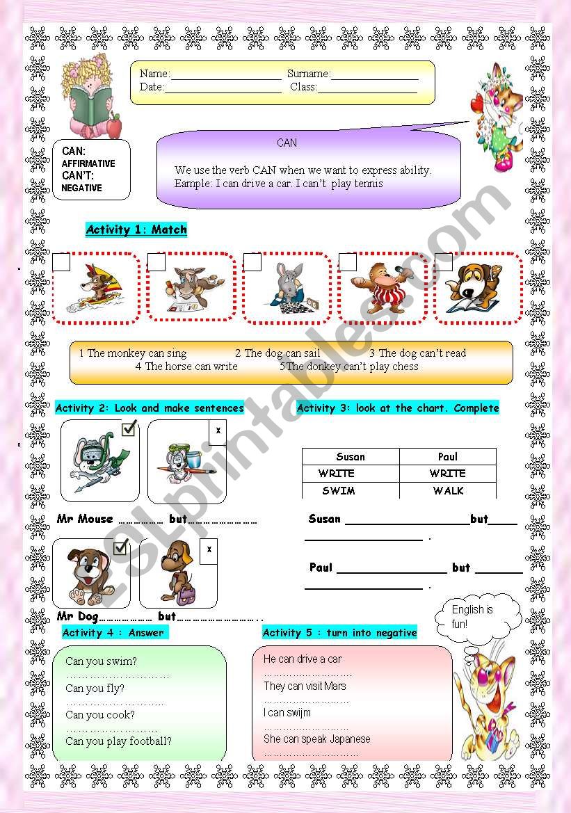 CAN-CANT worksheet