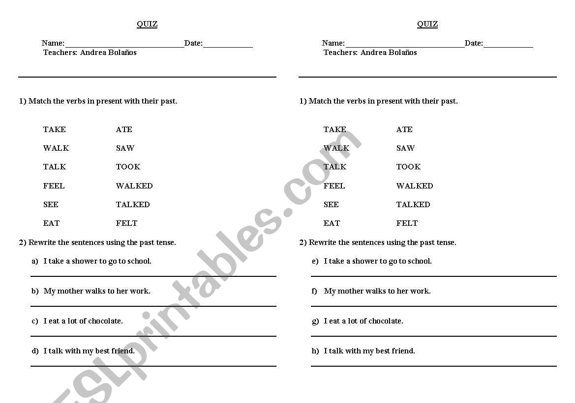 past tense quiz worksheet