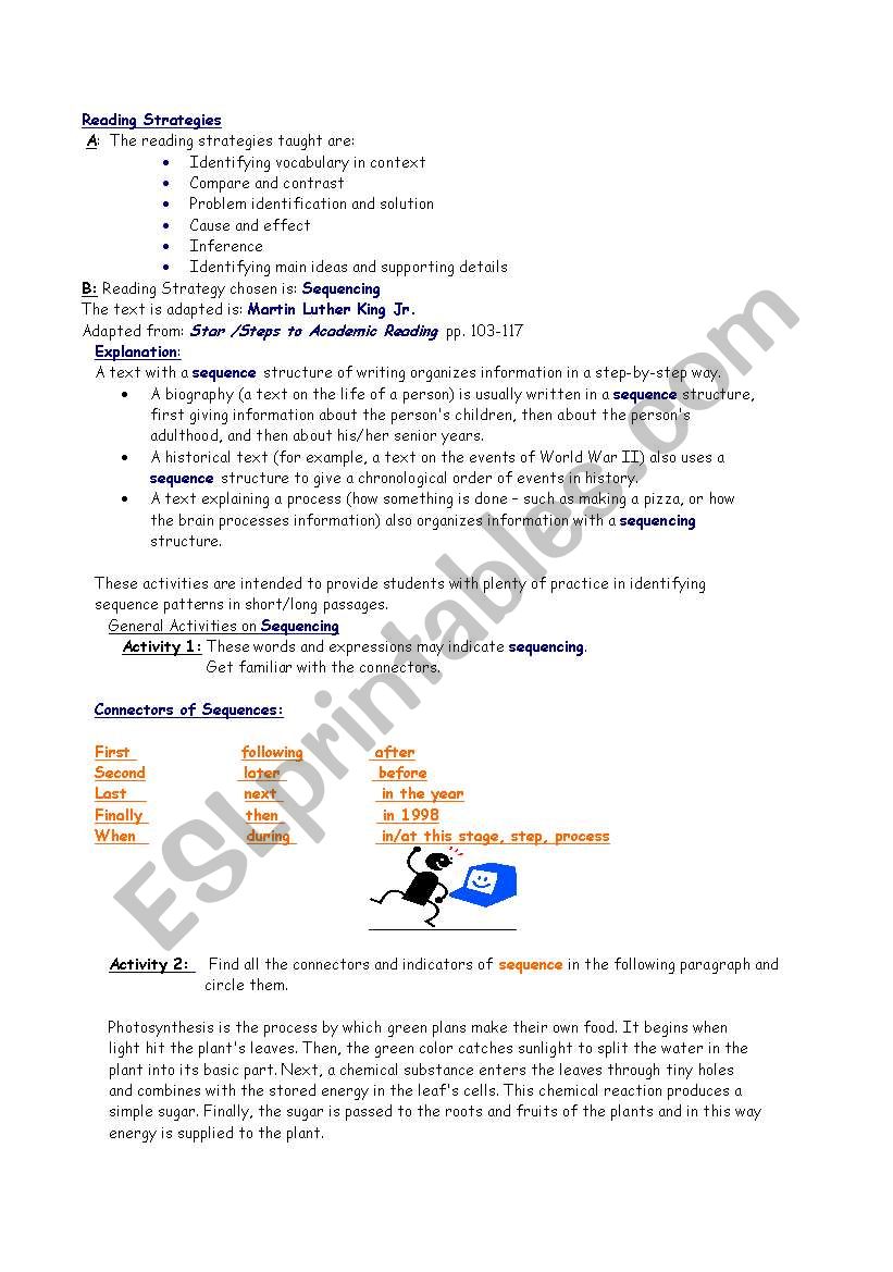 Reading Strategies worksheet