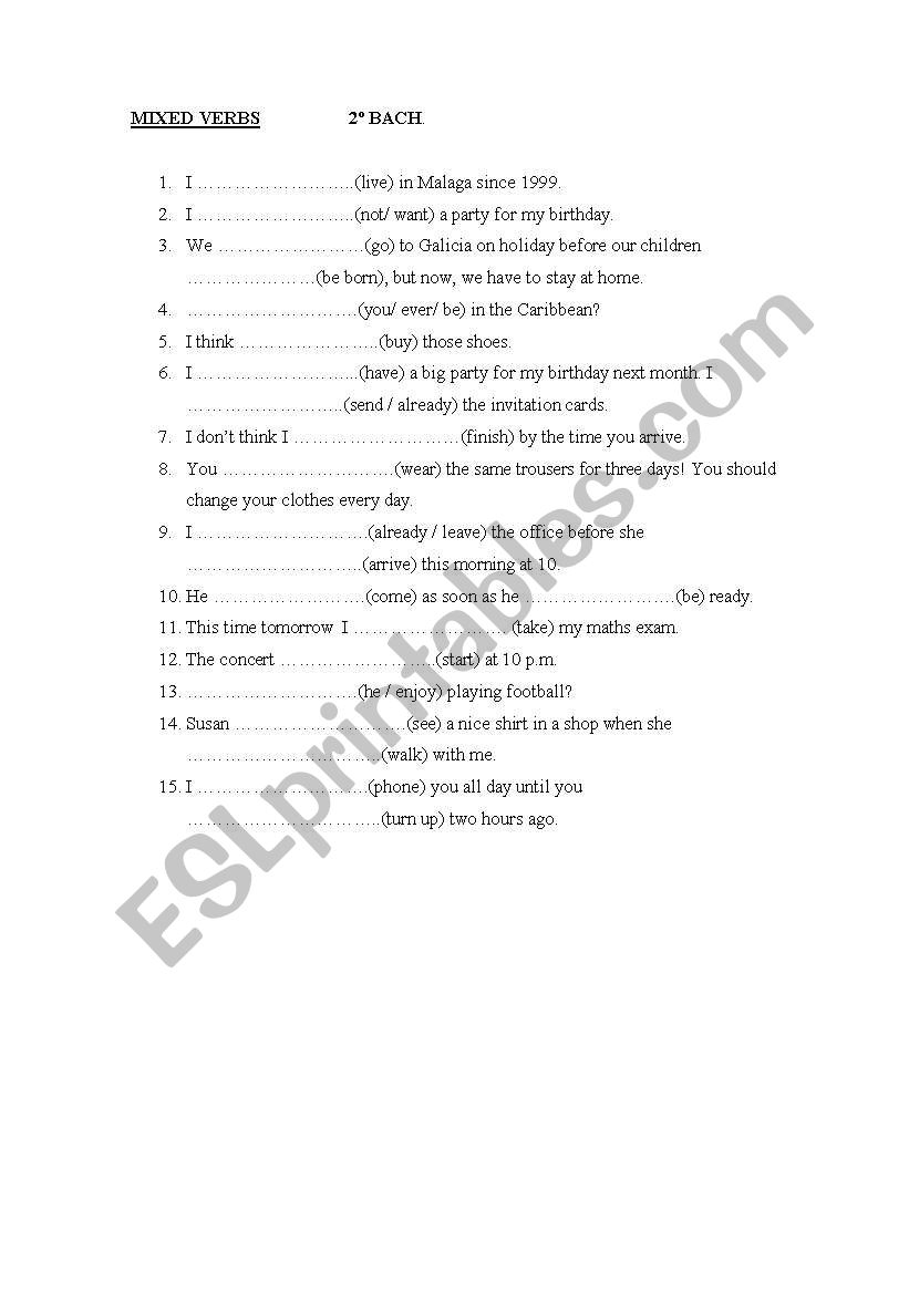 mixed verbs worksheet