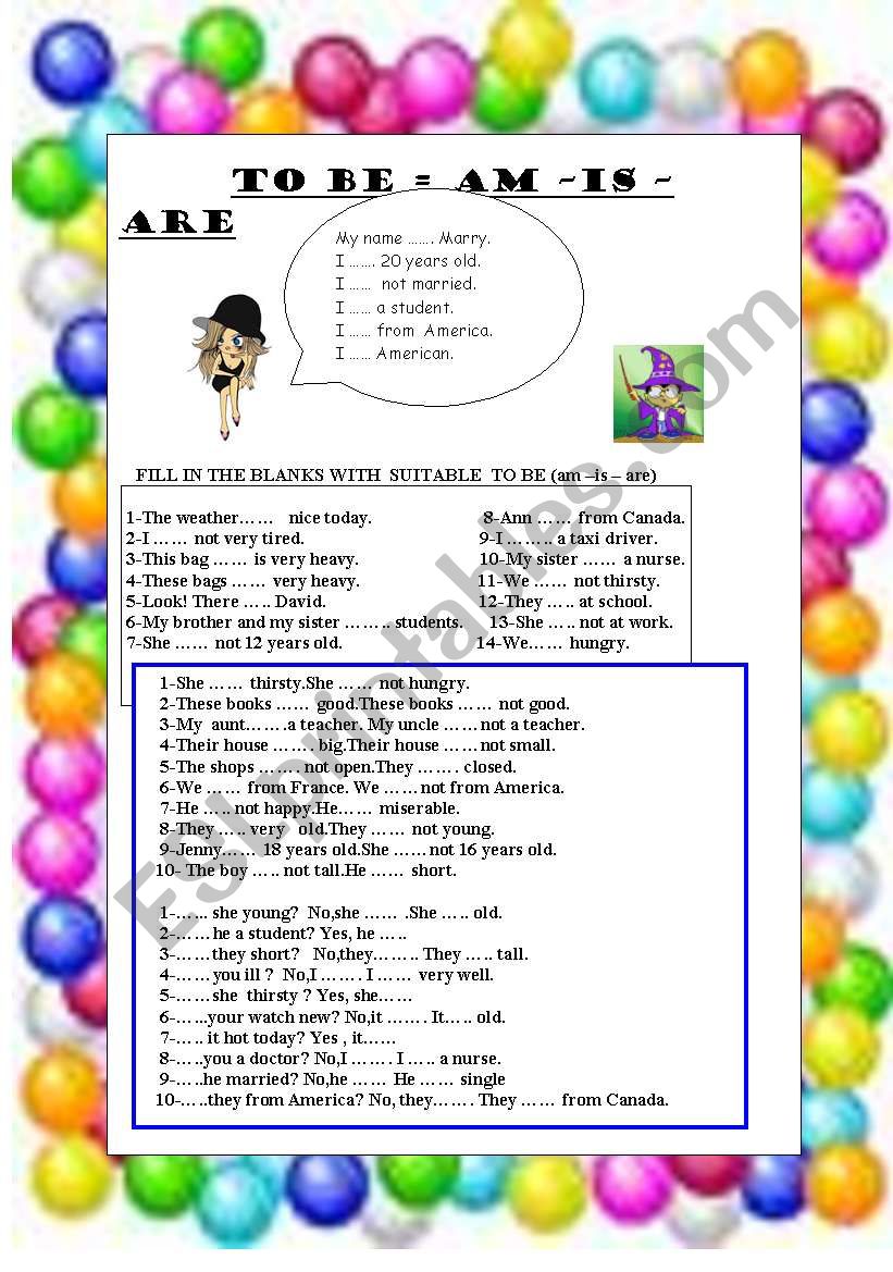 TO BE VERB  worksheet