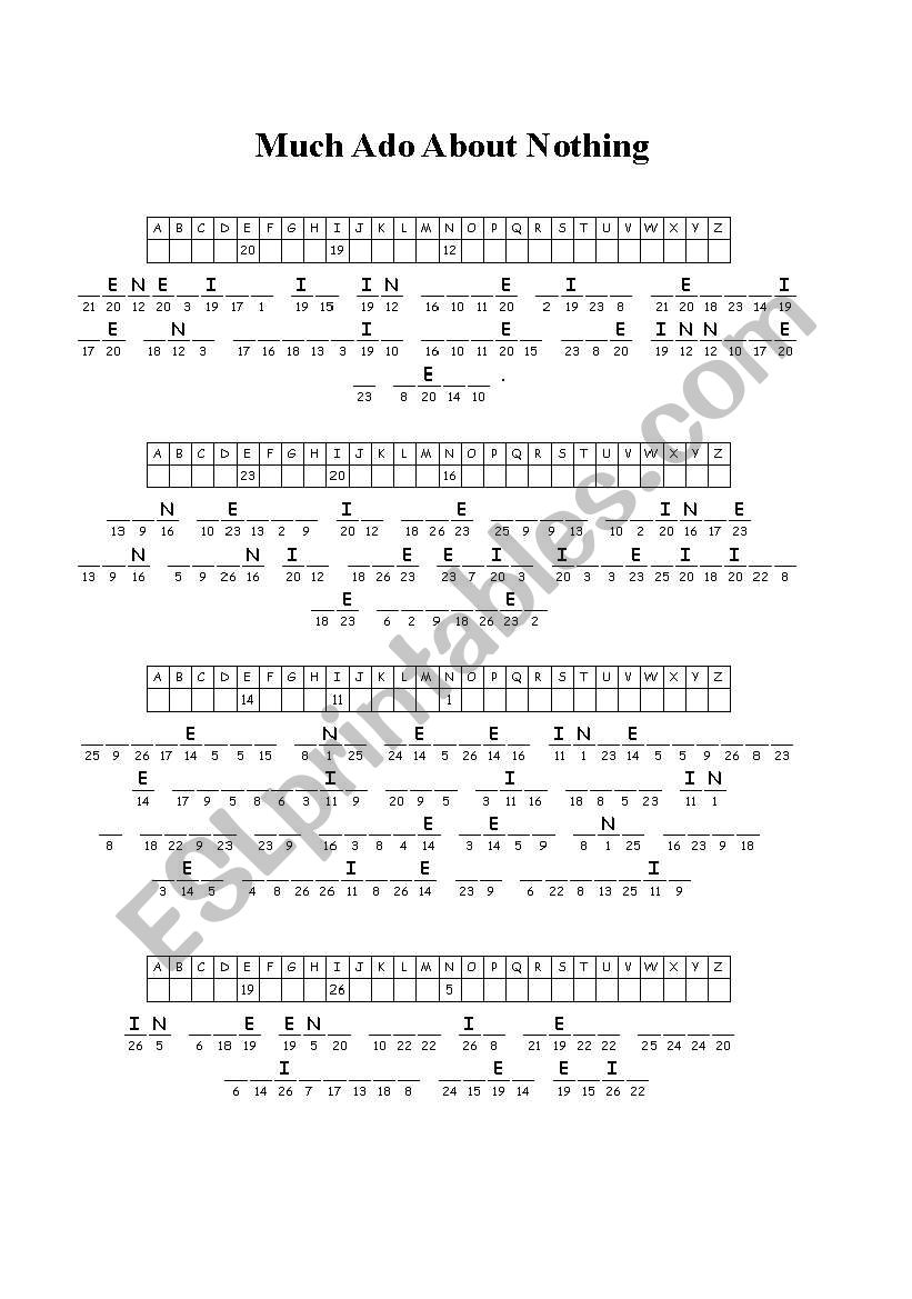 Much to do about nothing  worksheet