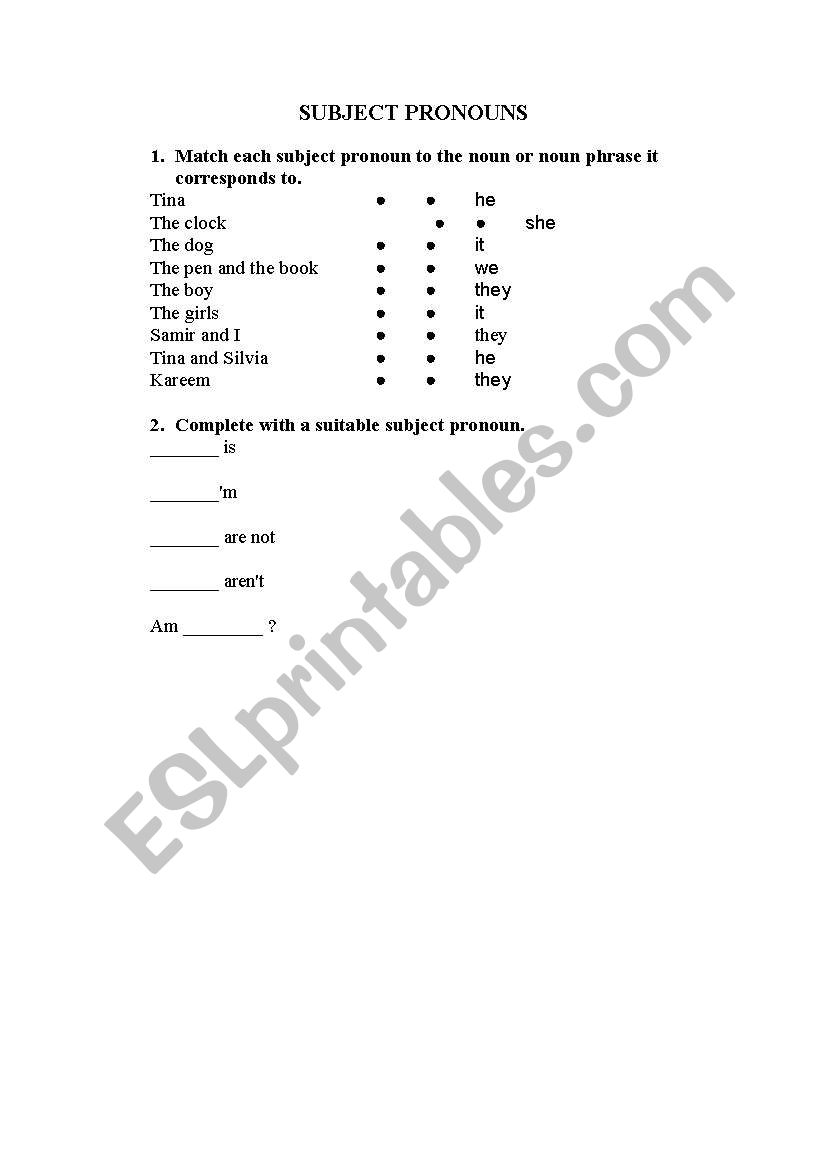 Subject Pronouns worksheet