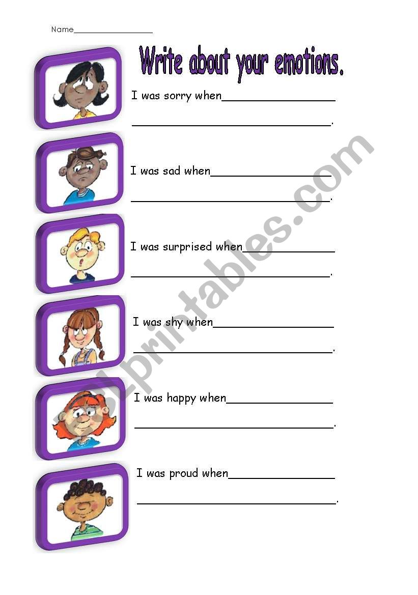 Write about your emotions. worksheet