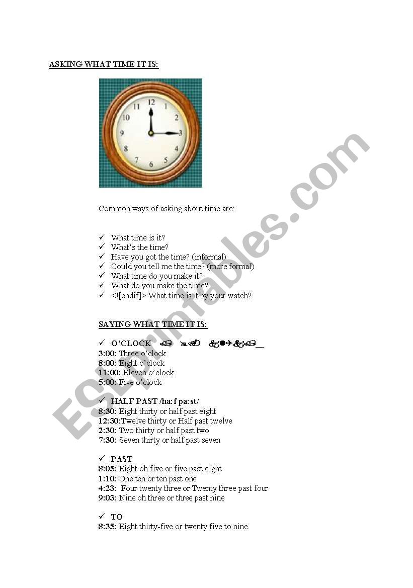 ASKING THE TIME worksheet