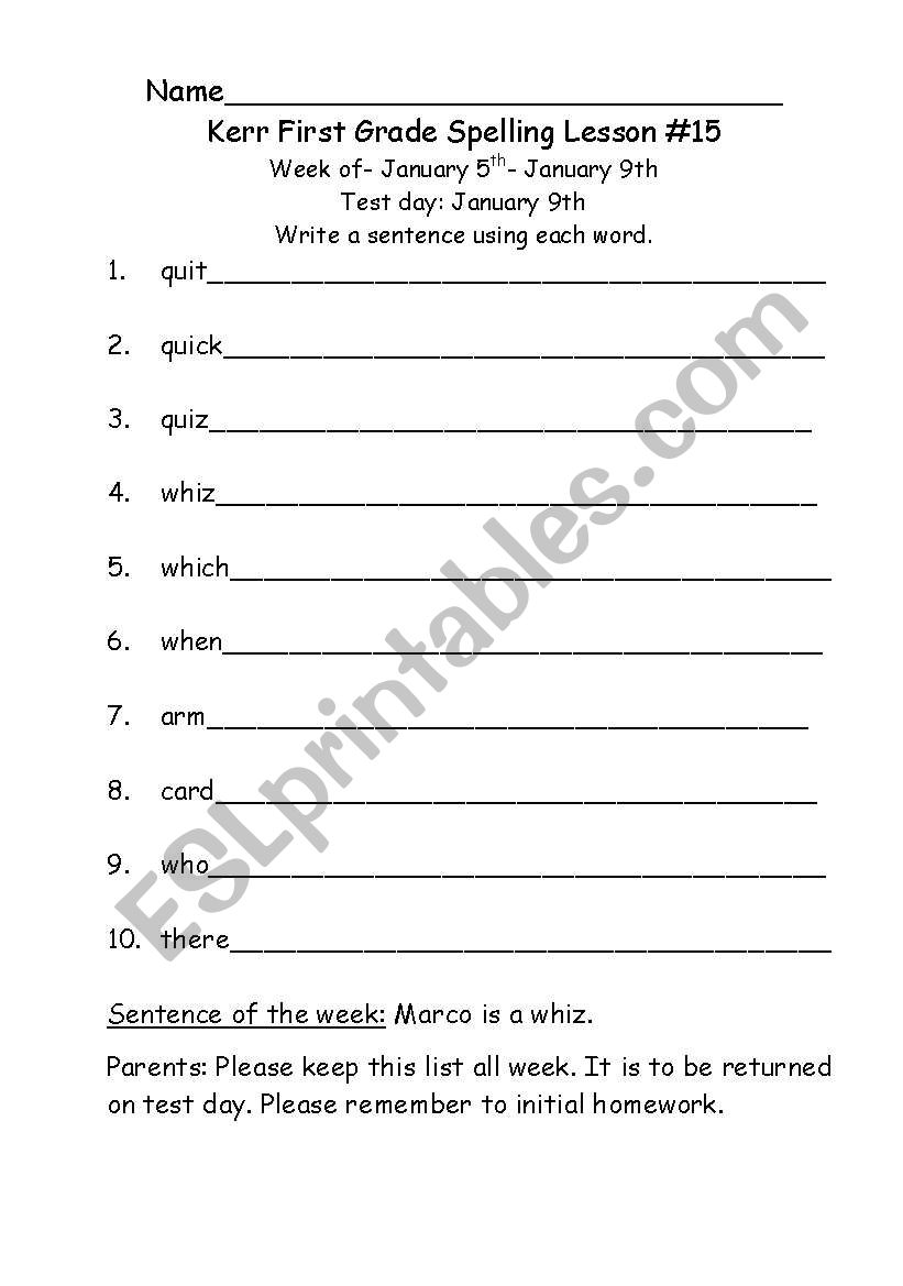 Spelling-1st grade worksheet