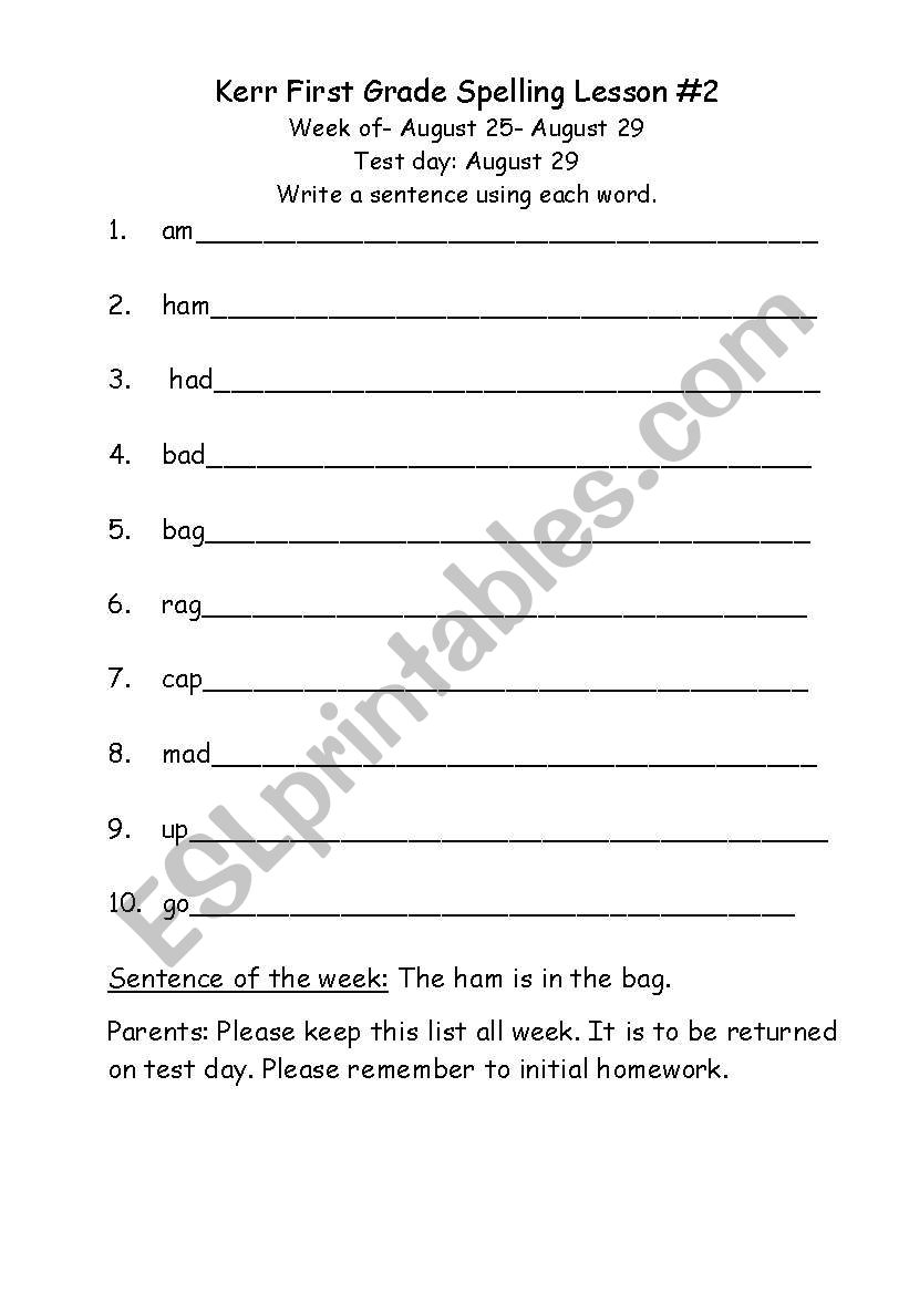 Spelling lesson #2 worksheet