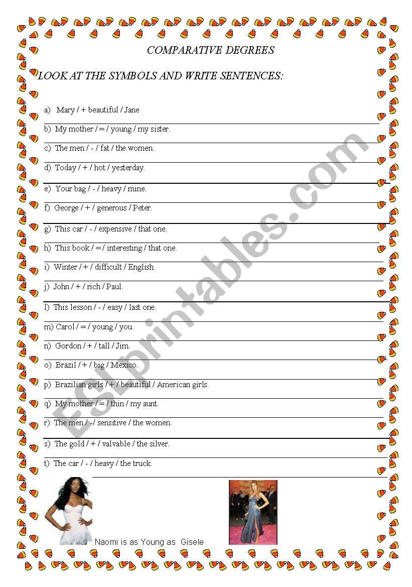 COMPARATIVE DEGREES worksheet