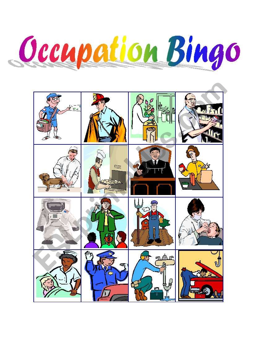 Occupation Bingo worksheet