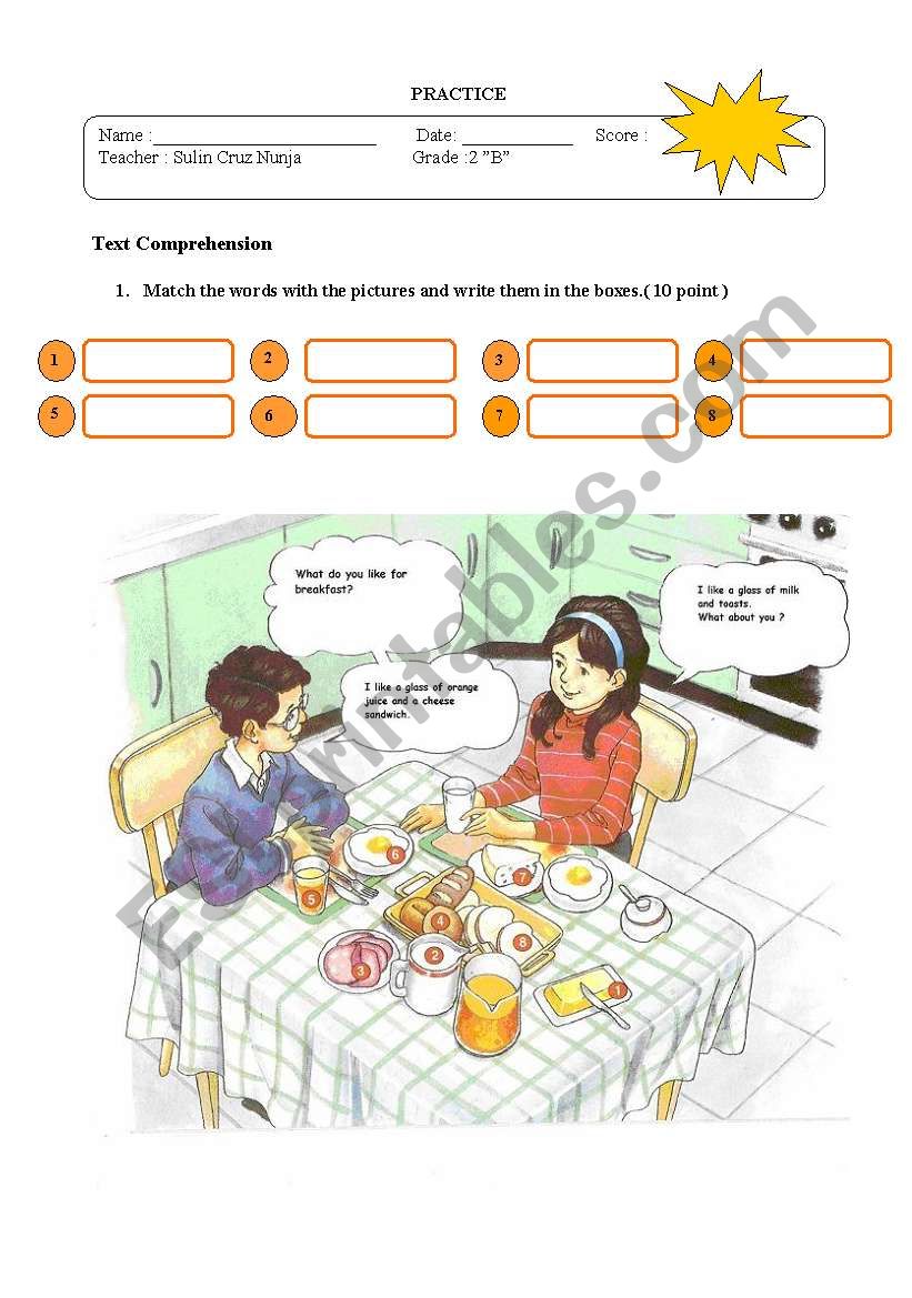 breakfast worksheet