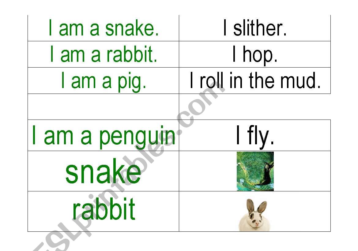 Animal word cards matching activity 3