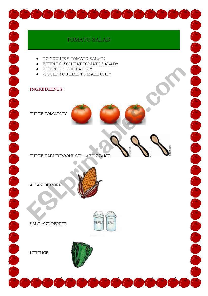 tomato  salad worksheet