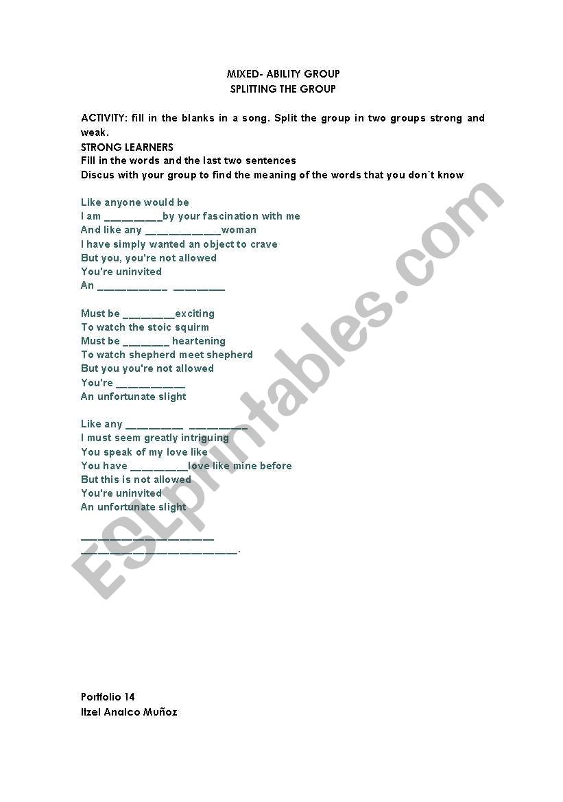 lesson plan teaching vocabulary - song