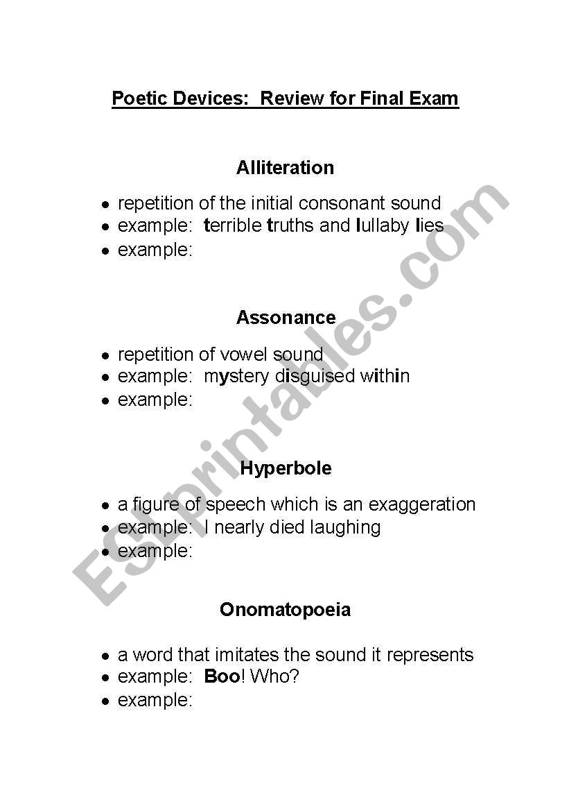 Poetic Devices worksheet