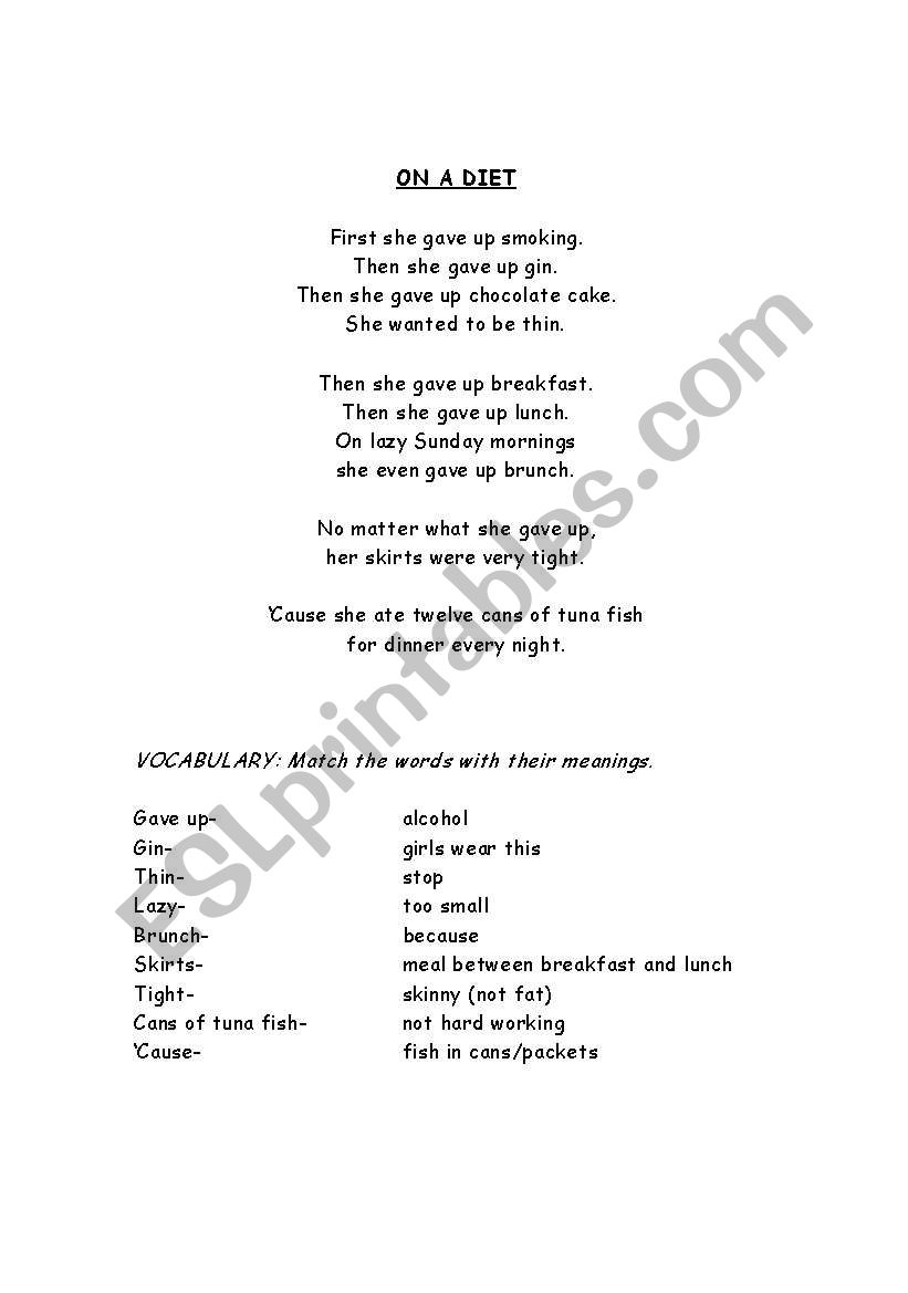Diet Chant worksheet