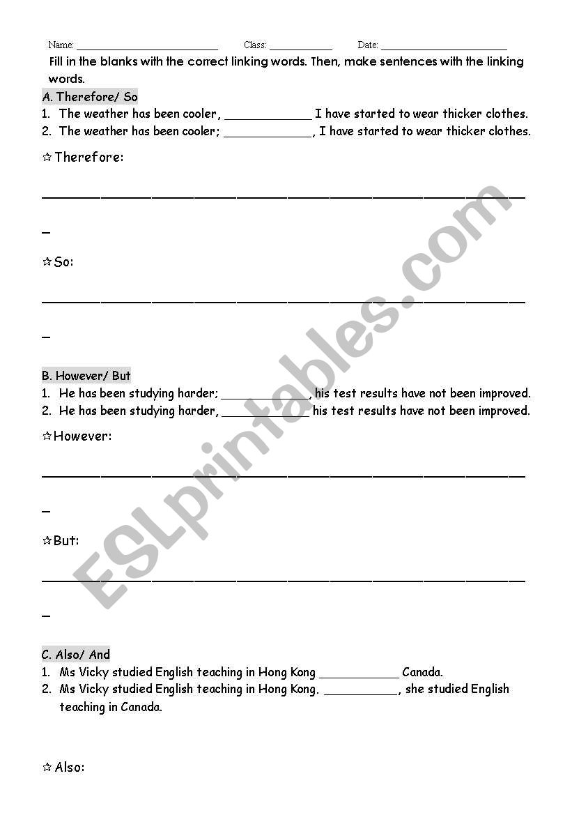 Linking words worksheet