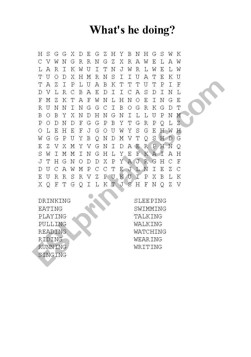 present continuous wordsearch worksheet