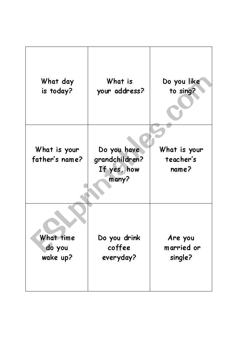 Beginning Conversation Cards worksheet