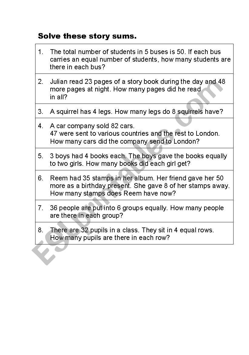 Maths problems worksheet