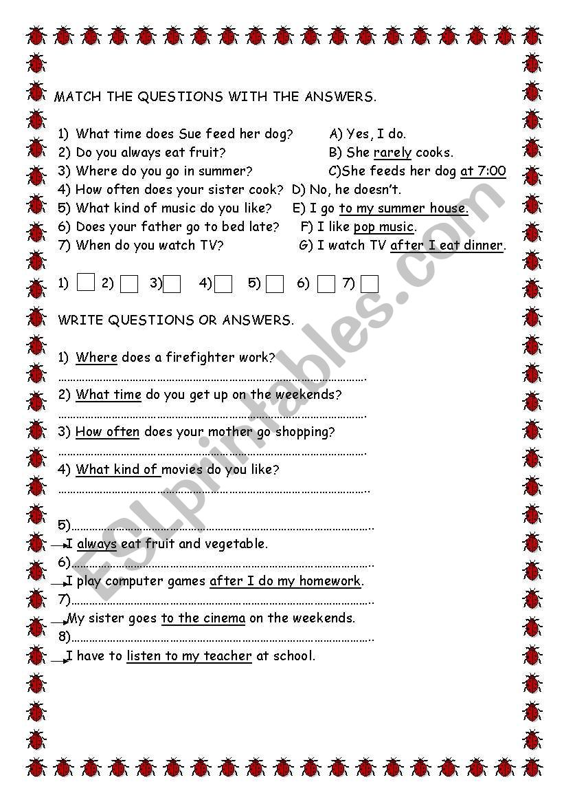questions and answers worksheet