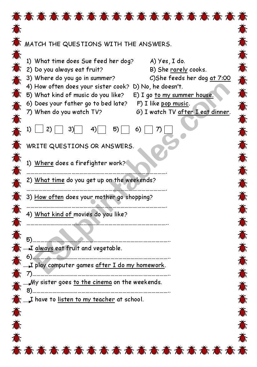 questions and answers worksheet