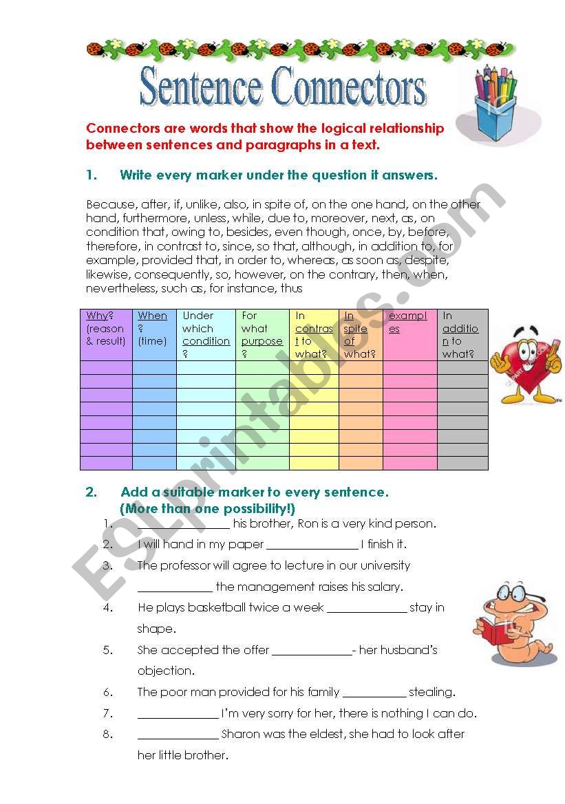 Sentence Connectors worksheet