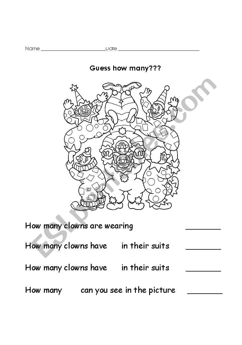 clowns  worksheet