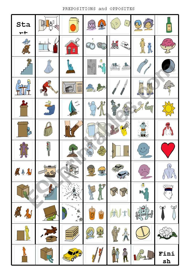 Opposites and Prepositions Boardgame