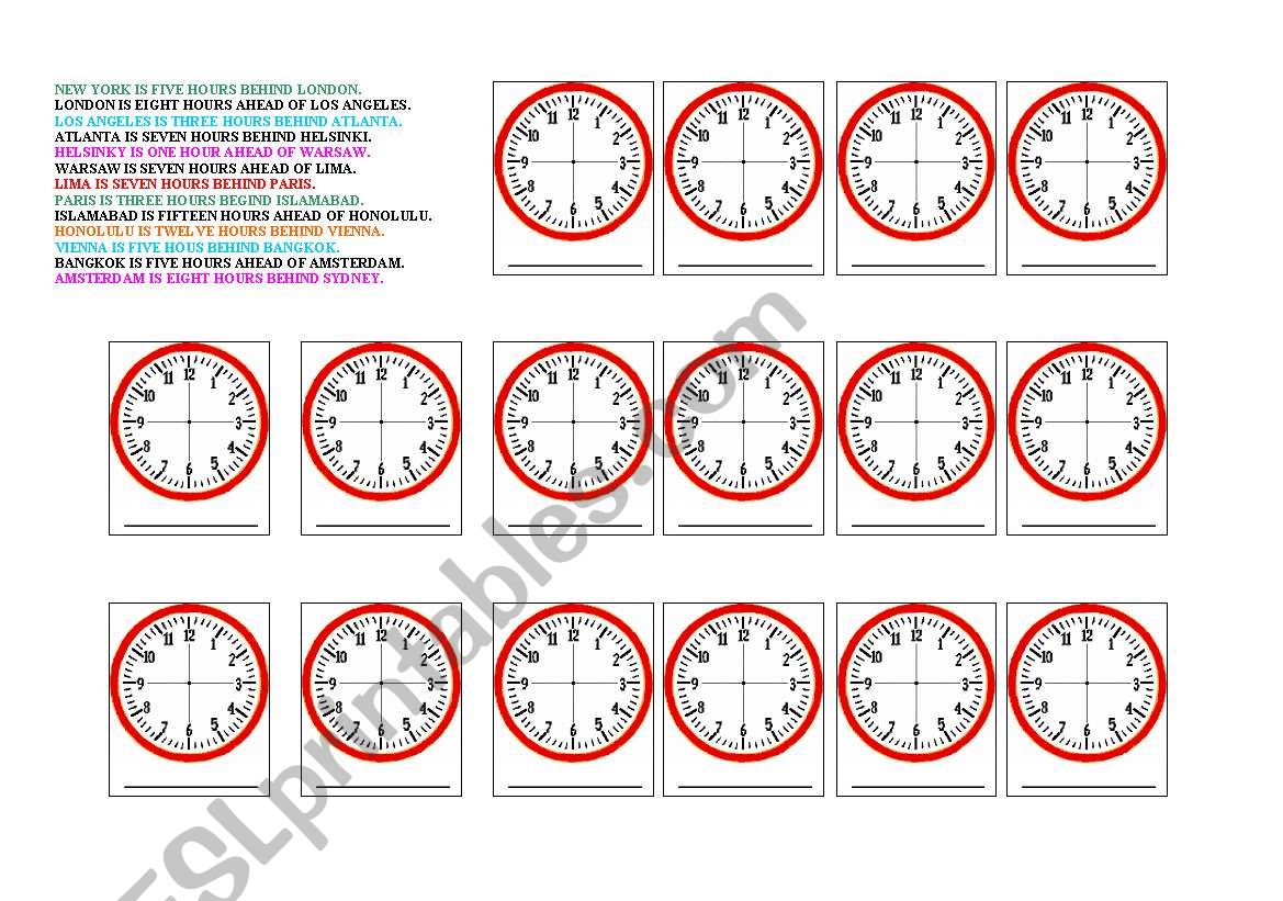 Time zones and Telling Time worksheet