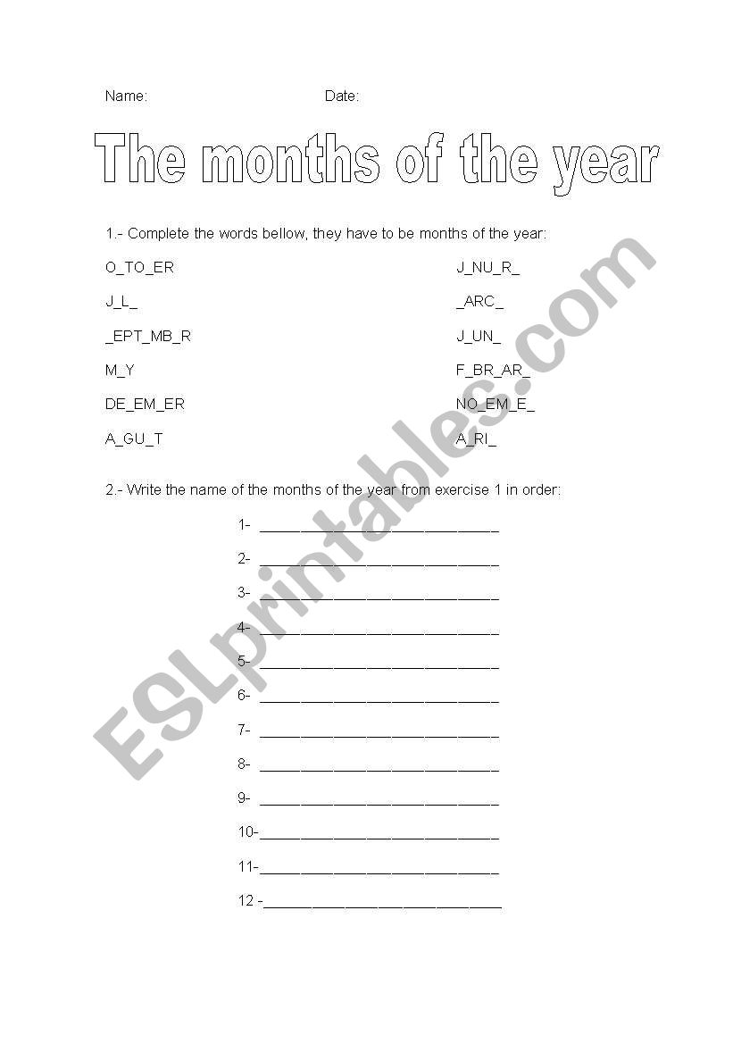 THE MONTHS OF THE YEAR worksheet