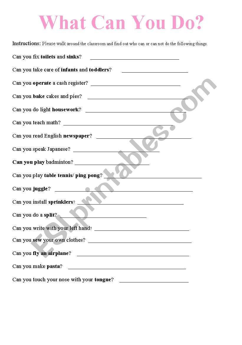 What can you do? worksheet