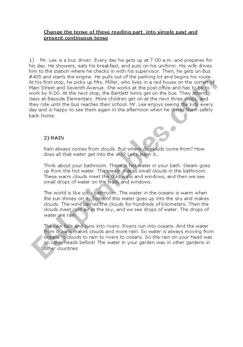 changing the tenses of reading parts