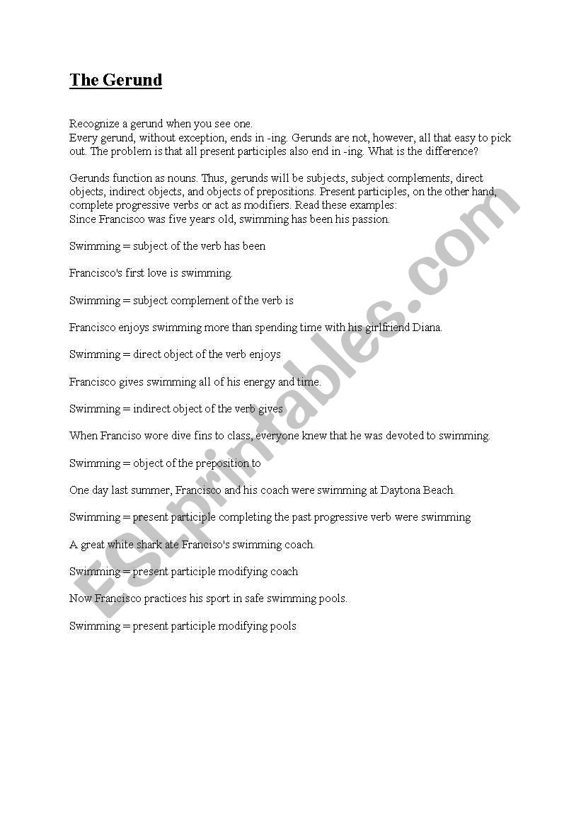Gerunds worksheet