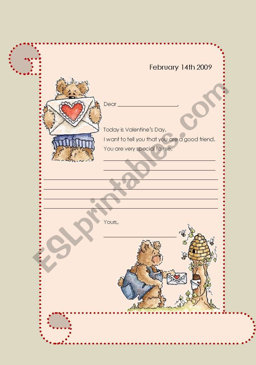 Valentines day letter worksheet