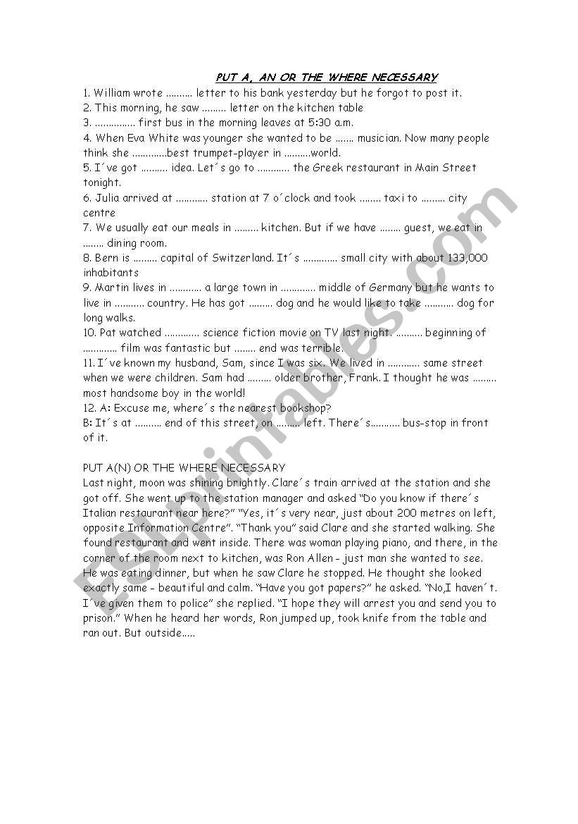 INDEFINITE AND DEFINITE ARTICLES